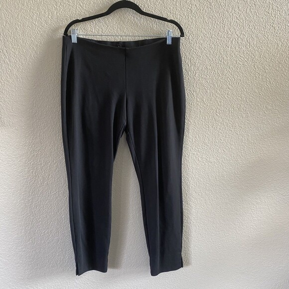 Eileen Fisher Black Pull On Pants Ankle Medium Rayon Nylon Spandex Blend Career - Picture 1 of 9